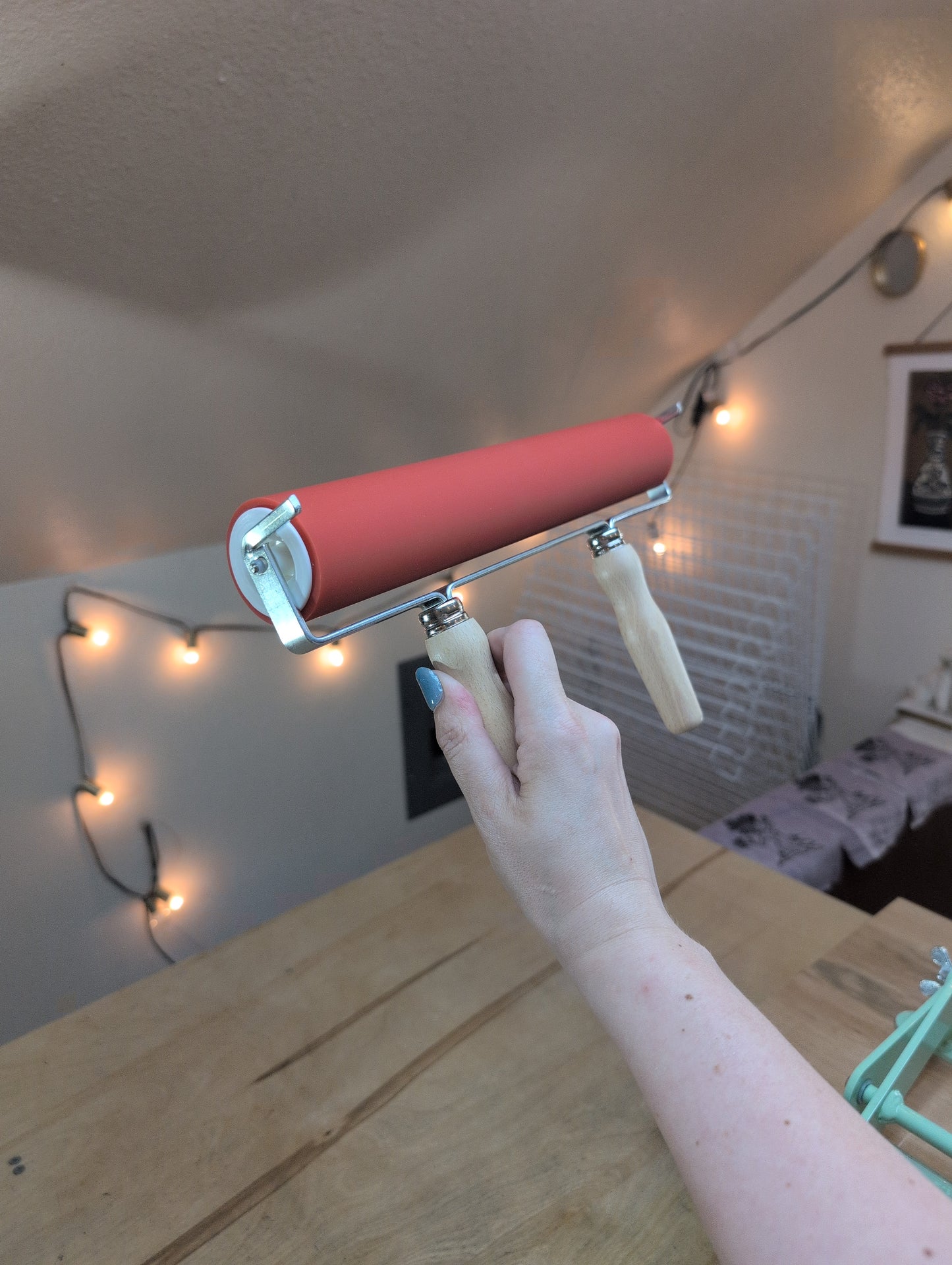 12" Brayer with Double Wooden Handles